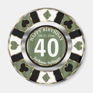 Casino Chip Las Vegas Birthday - Green Magnet