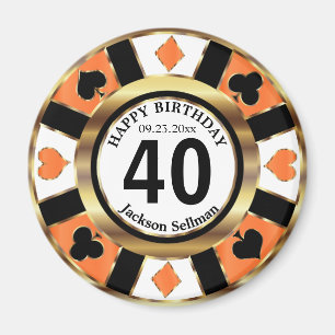 Casino Chip Las Vegas Birthday - Orange Magnet