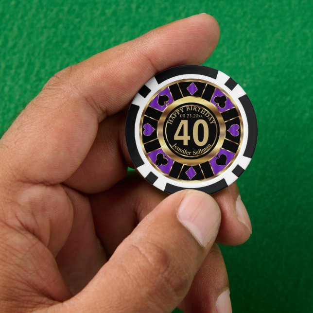Casino Chip Las Vegas Birthday - Purple and Gold (Hand)