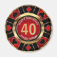 Casino Chip Las Vegas Birthday - Red and Gold