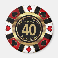Casino Chip Las Vegas Birthday - Red Magnet