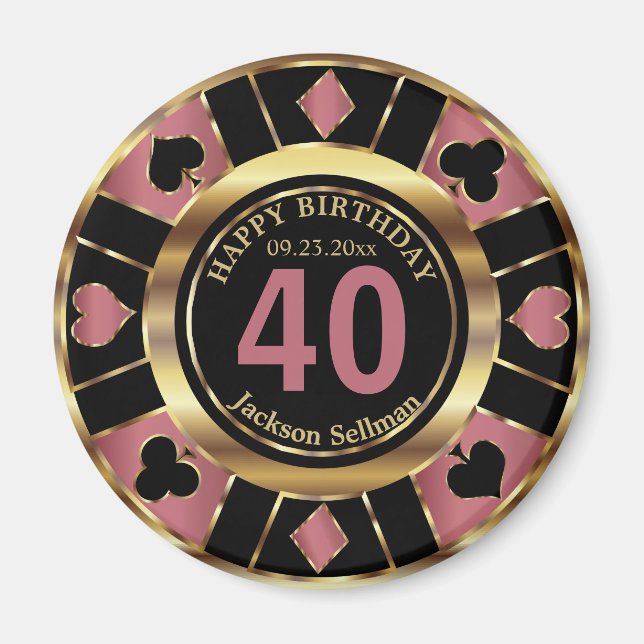 Casino Chip Las Vegas Birthday - Rose Gold Magnet (Front)
