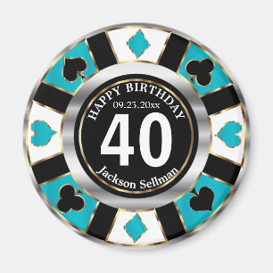 Casino Chip Las Vegas Birthday - Turquoise Blue Magnet
