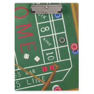 Casino Craps Table with Chips and Dice Clipboard