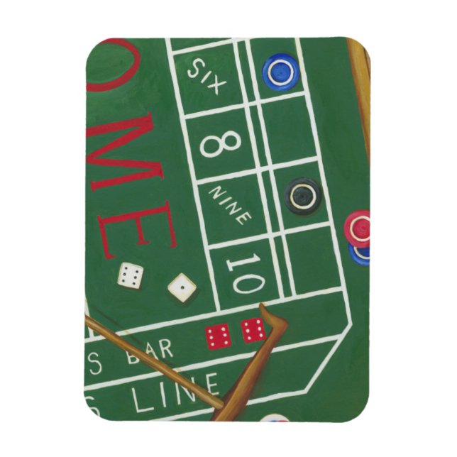 Casino Craps Table with Chips and Dice Magnet (Vertical)