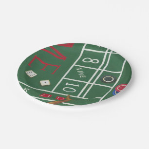 Casino Craps Table with Chips and Dice Paper Plate