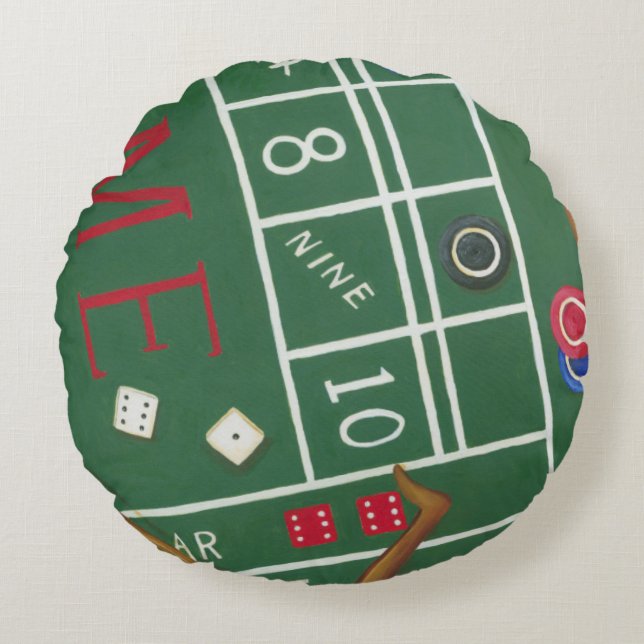 Casino Craps Table with Chips and Dice Round Cushion (Front)