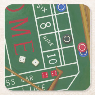 Casino Craps Table with Chips and Dice Square Paper Coaster