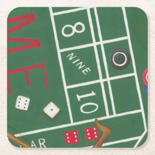 Casino Craps Table with Chips and Dice Square Paper Coaster