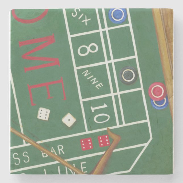 Casino Craps Table with Chips and Dice Stone Coaster (Front)