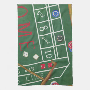 Casino Craps Table with Chips and Dice Tea Towel