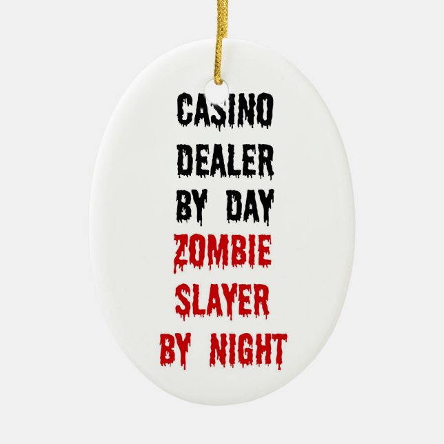 Casino Dealer Zombie Slayer Ceramic Tree Decoration (Front)