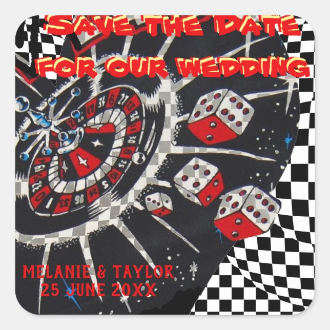 Casino Dice Save the Date Square Sticker (Front)