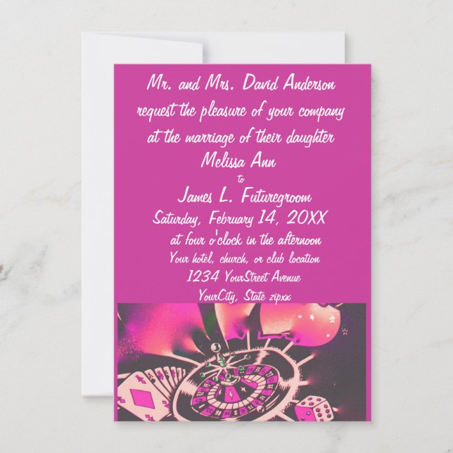 Casino Gambler Theme Wedding Invitation Pink (Front)
