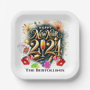 Casino Gambling Happy New Year Paper Plate