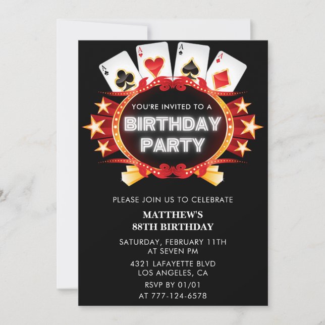Casino Gambling Las vegas Poker 88th birthday Invitation (Front)
