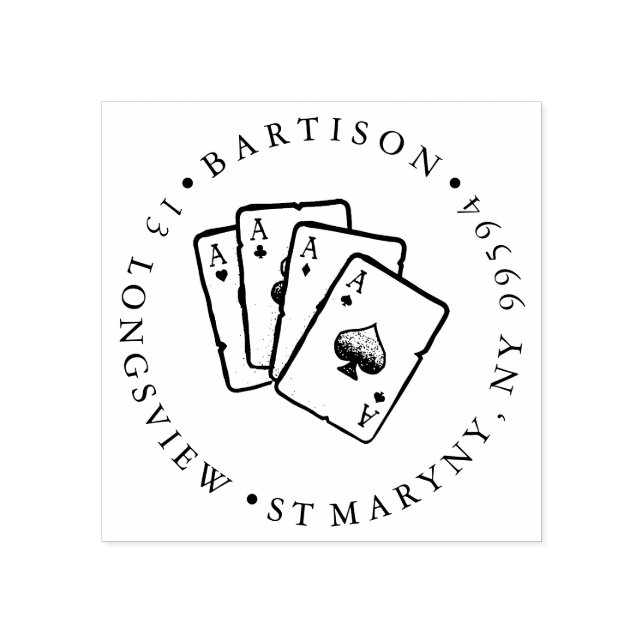 casino gambling PLAYING CARDS ROUND RETURN ADDRESS Rubber Stamp (Imprint)