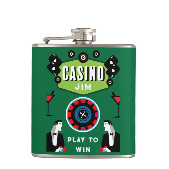 Casino Gambling Poker Roulette  Hip Flask (Front)