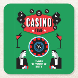 Casino Gambling Poker Roulette Square Paper Coaster