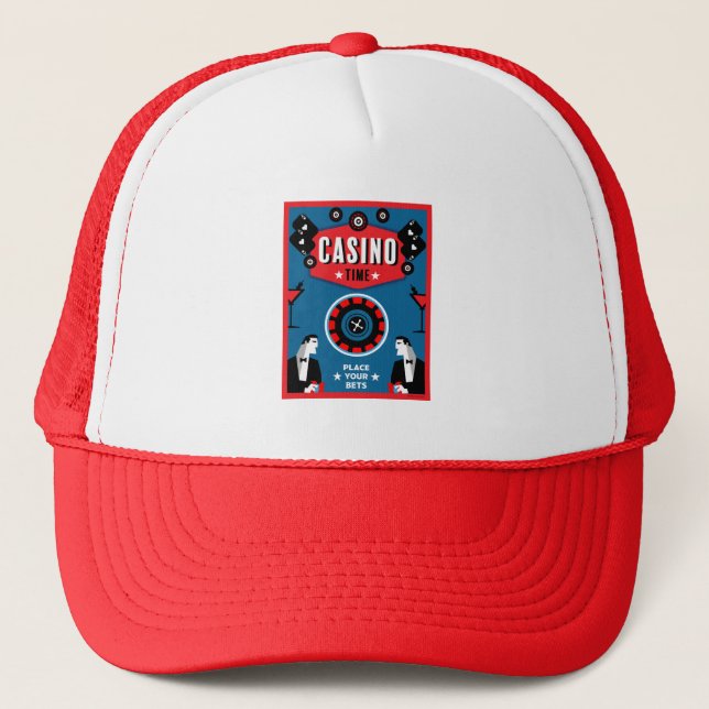Casino Gambling Poker Roulette  Trucker Hat (Front)