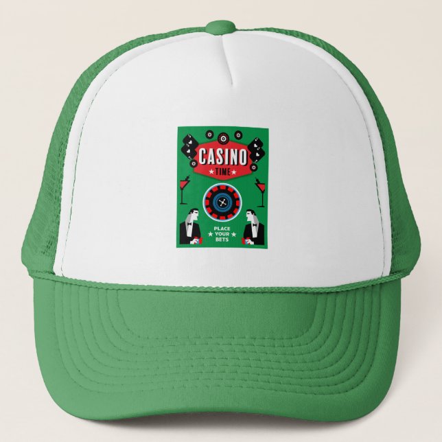 Casino Gambling Poker Roulette  Trucker Hat (Front)
