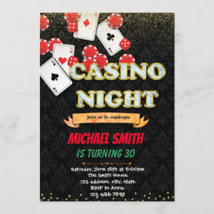 Casino game night adult birthday shower invitation