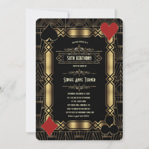 Casino Gold Art Deco Gatsby 20s Birthday Party Invitation