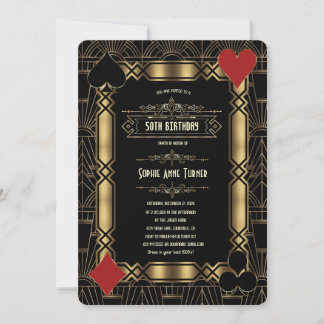 Casino Gold Art Deco Gatsby 20s Birthday Party Invitation