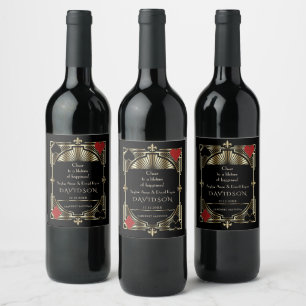 Casino Gold Black Art Deco Roaring 20s Wedding Wine Label