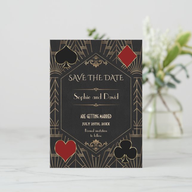 Casino Gold Black Gatsby Wedding Save The Date Invitation (Standing Front)