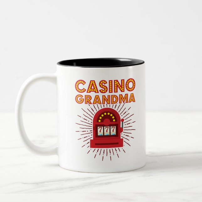 Casino Grandma Slot Machine Gambling Grandmother Two-Tone Coffee Mug (Left)