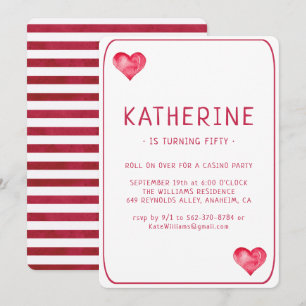 Casino Hearts Playing Card Birthday Invitation