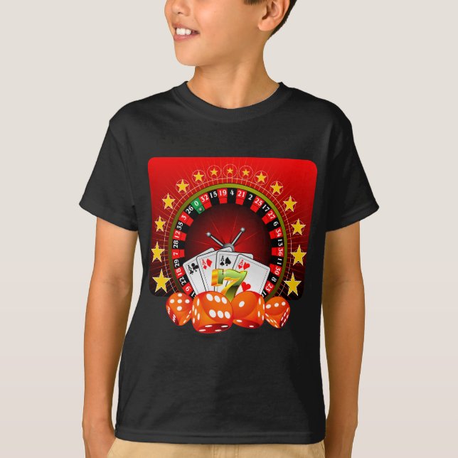 Casino illustration with roulette wheel and dices T-Shirt (Front)