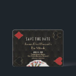Casino Las Vegas Poker Bar Mitzvah Save The Date<br><div class="desc">Unique Casino Royale and Great themed card design. It features vintage art deco style,  Roaring 1920's old Hollywood,  playing cards suits,  playing cards. On the back faux gold Art Deco pattern,  initials and playing cards suits. Use Personalise tool to add your information. For more,  visit please,  my Casino Collection.</div>