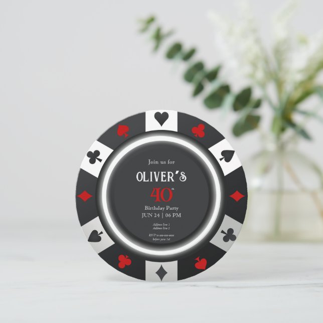 Casino Las Vegas Poker Chip Birthday  Invitation (Standing Front)