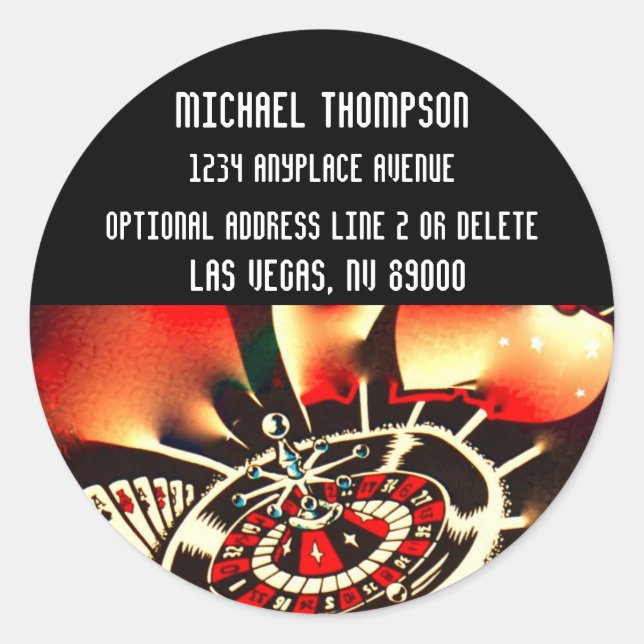 Casino Las Vegas Style Return Address Classic Round Sticker (Front)