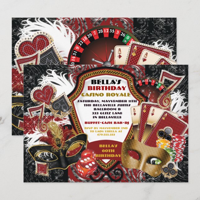 Casino Masquerade Party Invitations (Front/Back)