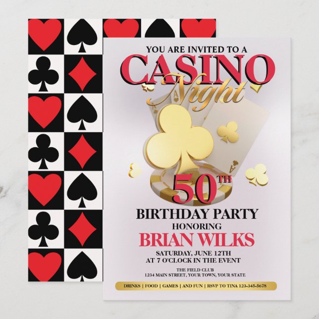 Casino Night Birthday Party Invitation (Front/Back)