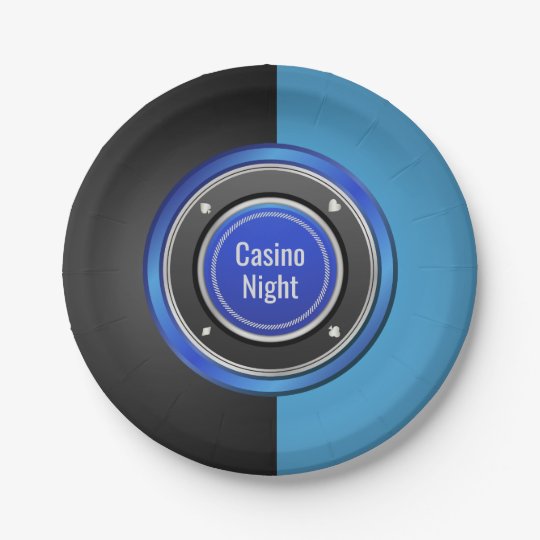 Casino Night Black and Blue Poker Chip Paper Plate