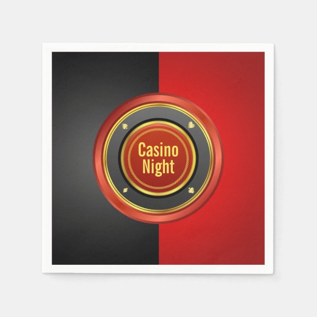Casino Night Black and Red Poker Chip Napkin (Front)