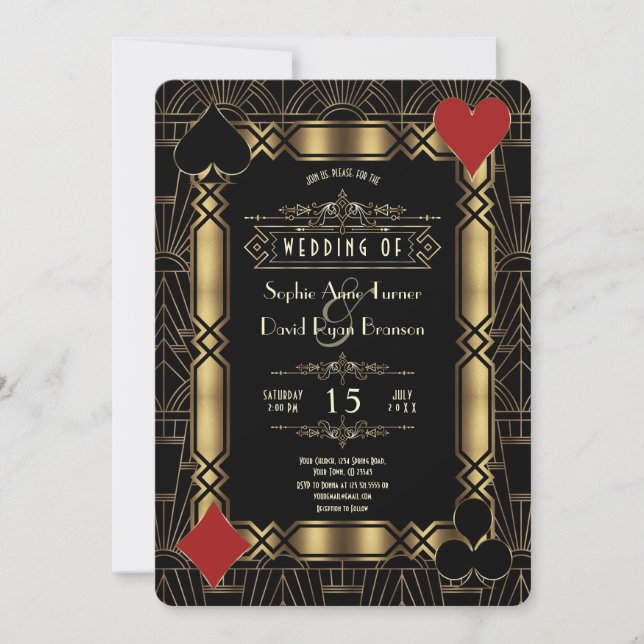 Casino Night Gold  Art Deco 1920s Gatsby Wedding Invitation (Front)