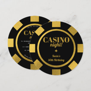 Casino Night Gold Black Poker Chips 50th Birthday Invitation