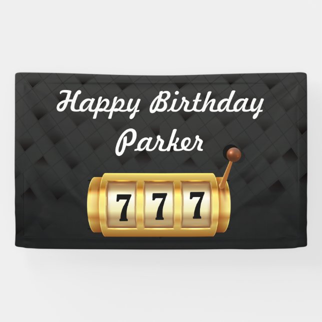 Casino Night Happy Birthday Party Black Gold Banner (Horizontal)