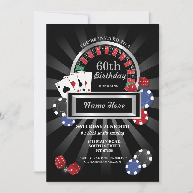 Casino Night Las Vegas Birthday Silver Party Invitation (Front)