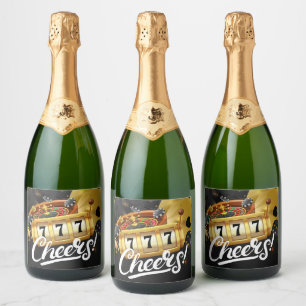 Casino Night Party Black Gold Cheers Sparkling Wine Label
