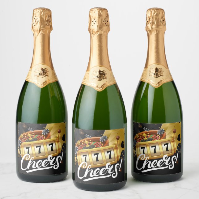 Casino Night Party Black Gold Cheers Sparkling Wine Label (Bottles)