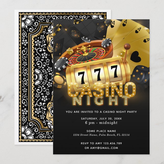Casino Night Party Black Gold Invitation (Front/Back)