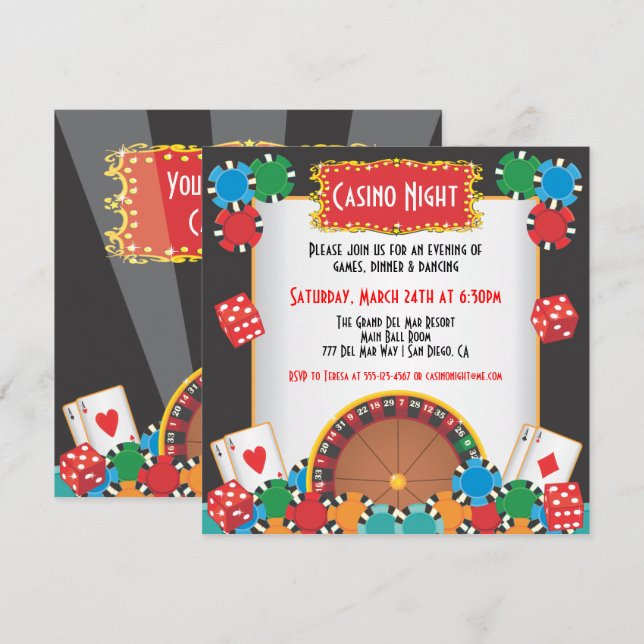 Casino Night Party Event Invitation (Front/Back)