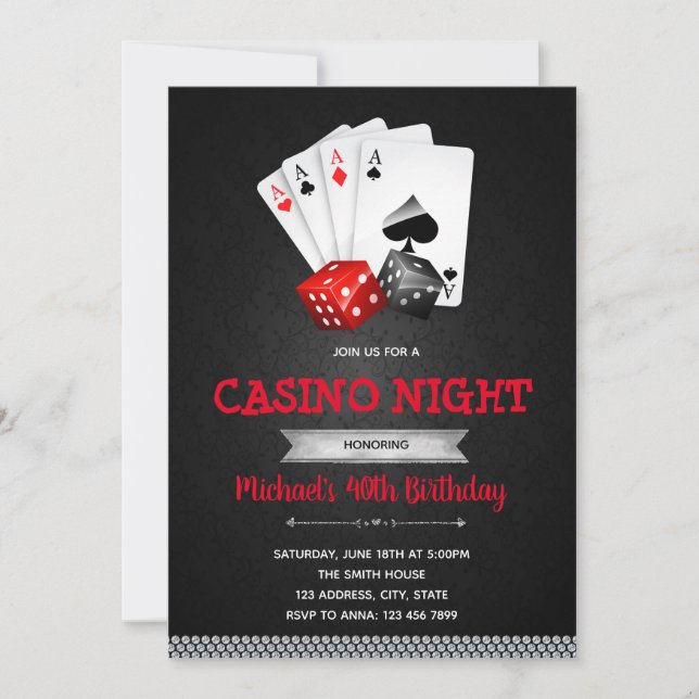 Casino night party theme invitation (Front)