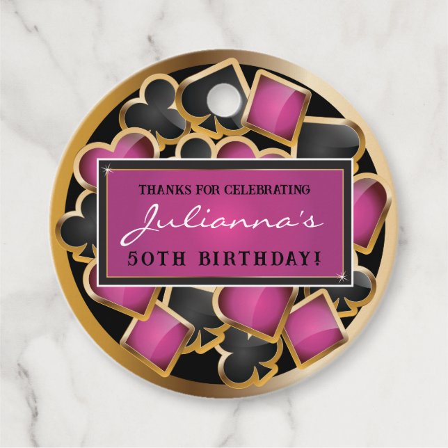 CASINO NIGHT PINK Birthday Party Gift Tag (Front)